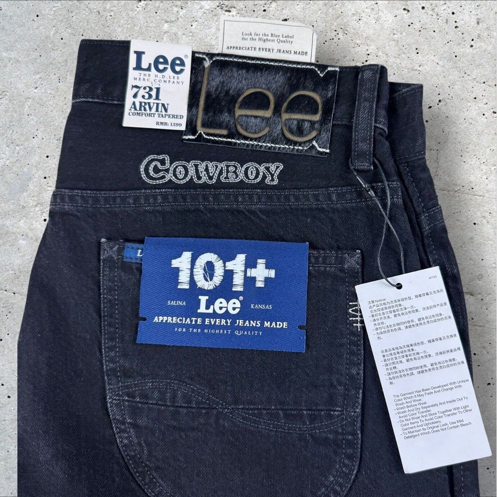 LEE 101 + Selvedge Denim Jeans Sz 32x31 731 Straight Cowboy Hide Patch Western - Picture 2 of 9